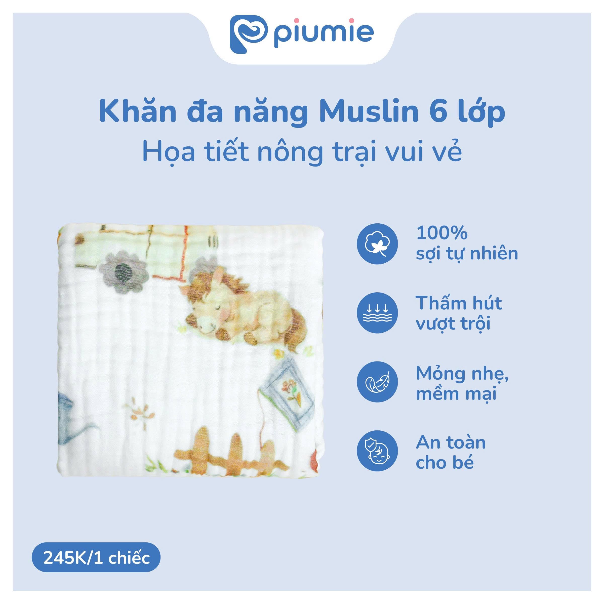 Khăn đa năng muslin nhăn Piu Cloud 6 lớp