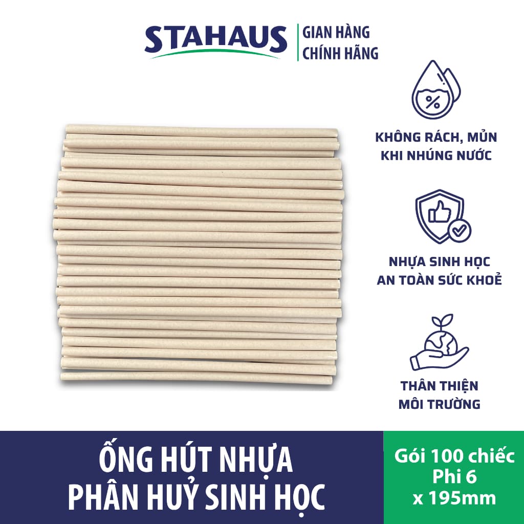 Ống hút nhựa Phân huỷ sinh học STAHAUS Không mủn rách trong nước, an toàn sức khoẻ & môi trường - Phi 6/8/12