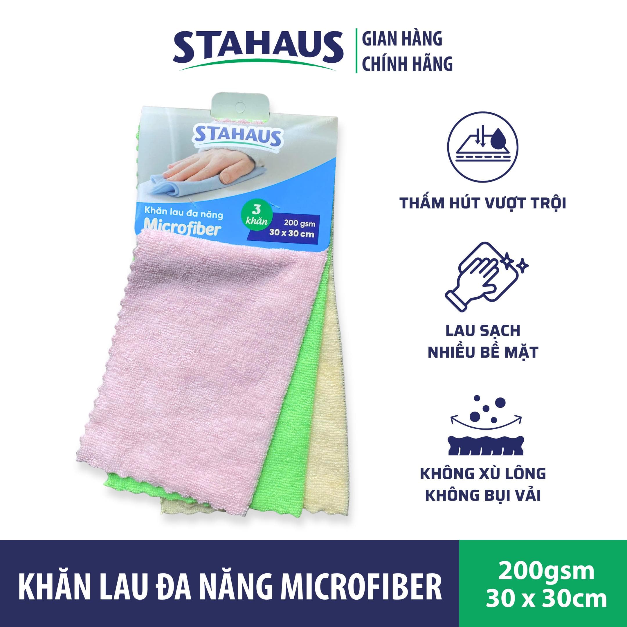 Khăn lau đa năng Microfiber Stahaus Lau bếp, bàn ăn, lau kính ô tô - Vải cao cấp không trầy xước, không bụi vải 4