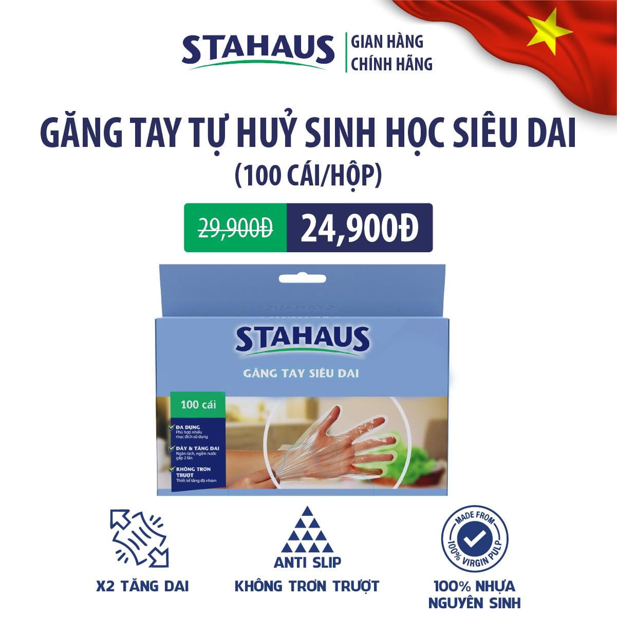 [SIÊU DAI] Găng tay STAHAUS siêu dai cao cấp Tiện lợi Vệ sinh, Chống thấm nước, Thân thiện môi trường
