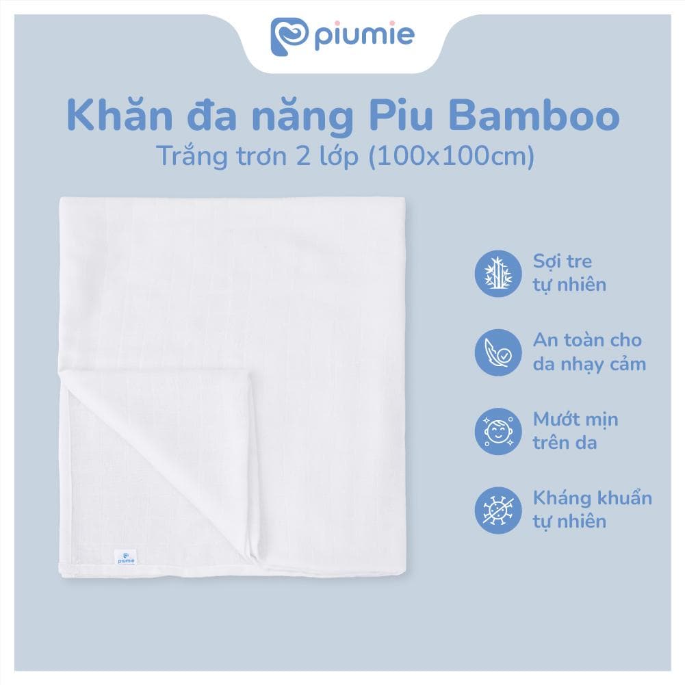 Khăn tắm, choàng ủ sợi tre cho bé sơ sinh - Khăn đa năng Piumie 2 lớp mềm mượt, thấm hút nhanh