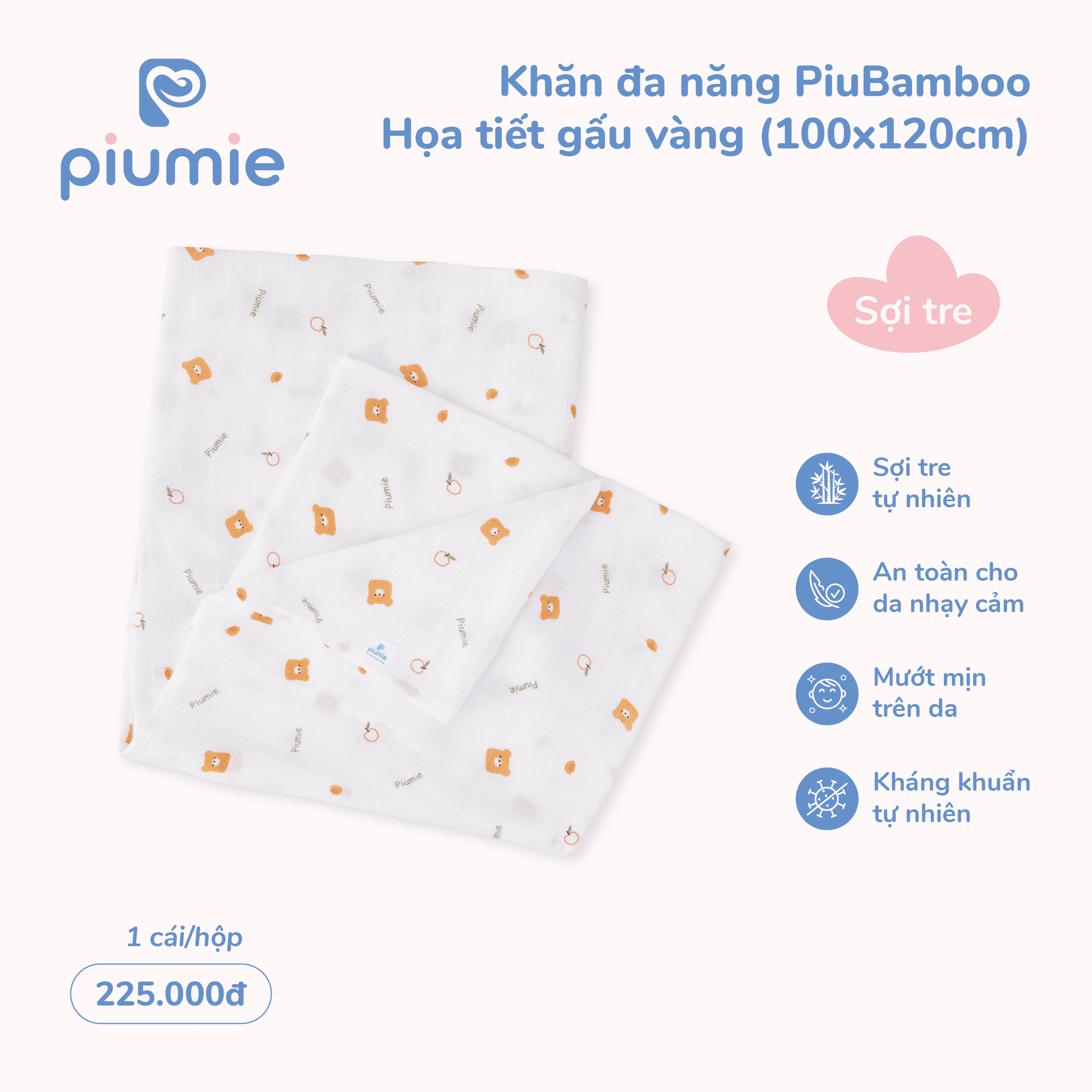 Khăn đa năng sợi tre Piu Bamboo 2 lớp với 70% sợi tre tự nhiên 6