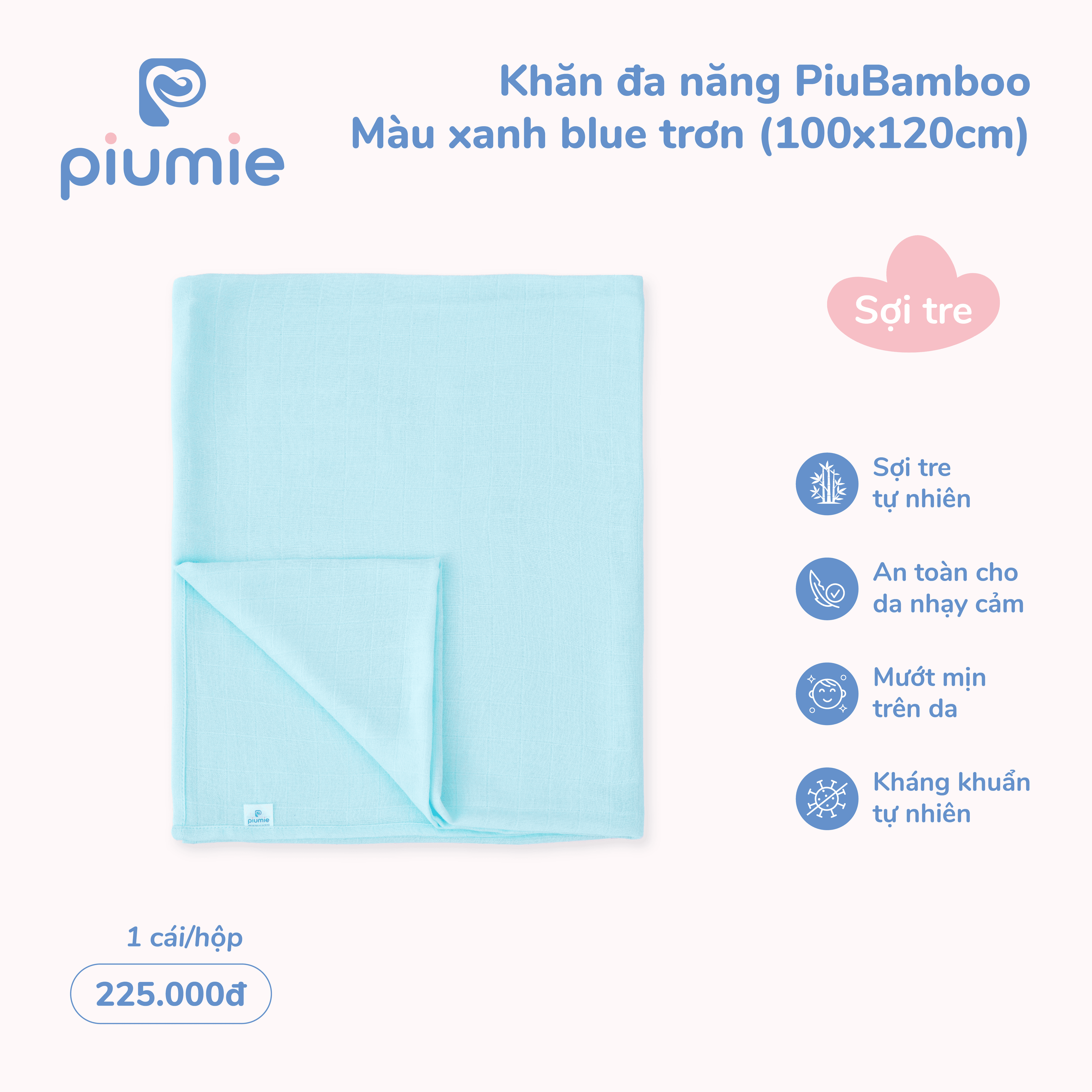 Khăn đa năng sợi tre Piu Bamboo 2 lớp với 70% sợi tre tự nhiên 4