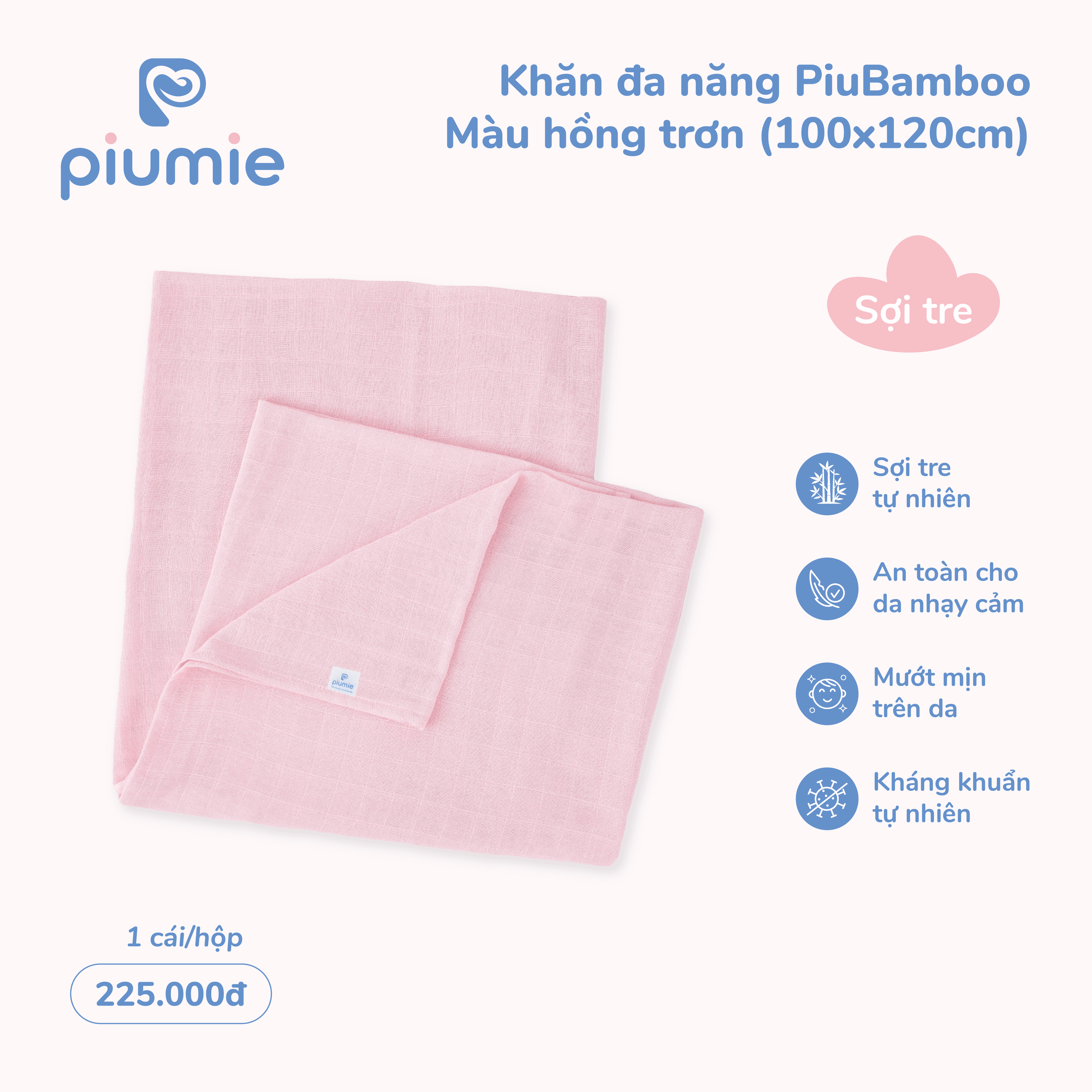 Khăn đa năng sợi tre Piu Bamboo 2 lớp với 70% sợi tre tự nhiên 3