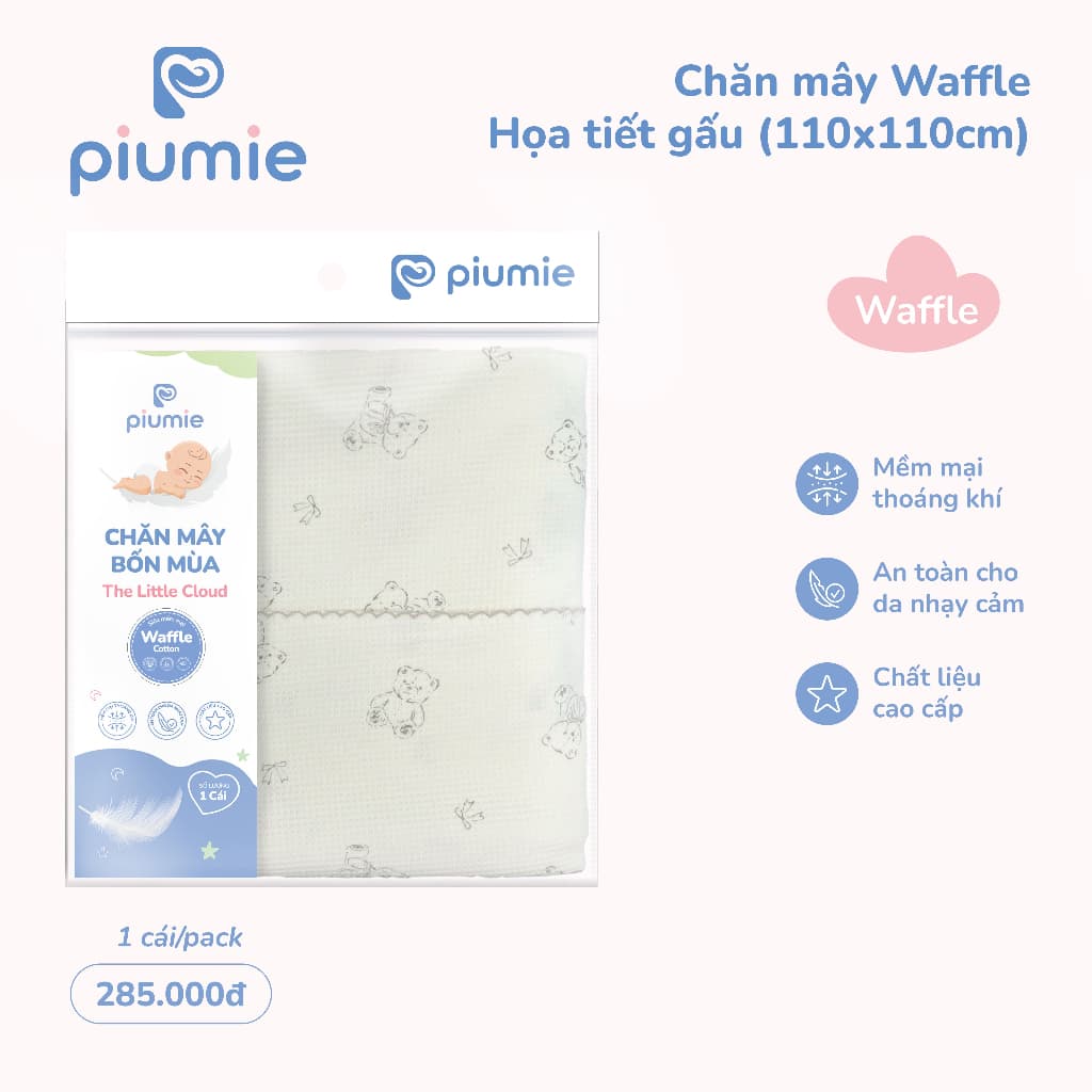Chăn Mùa Hè Cho Bé Bộ Chăn Gối Mây Piumie Waffle Cotton Thoáng Mát Siêu Mềm Cho Bé Sơ Sinh