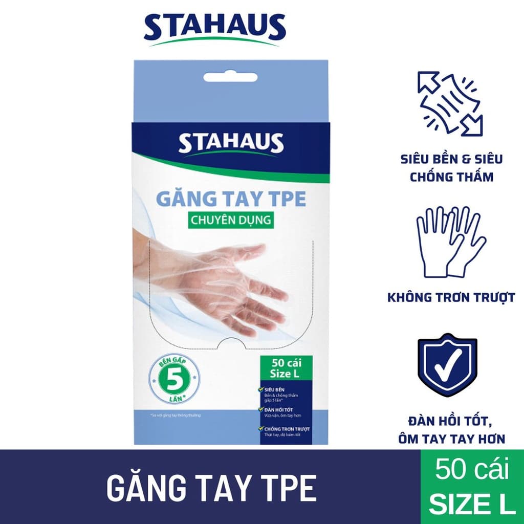 Bao Tay Thực Phẩm STAHAUS 5 Hộp 250 Cái - Găng Tay Nilon TPE Siêu Dai Chất Nhám Chống Thấm 3