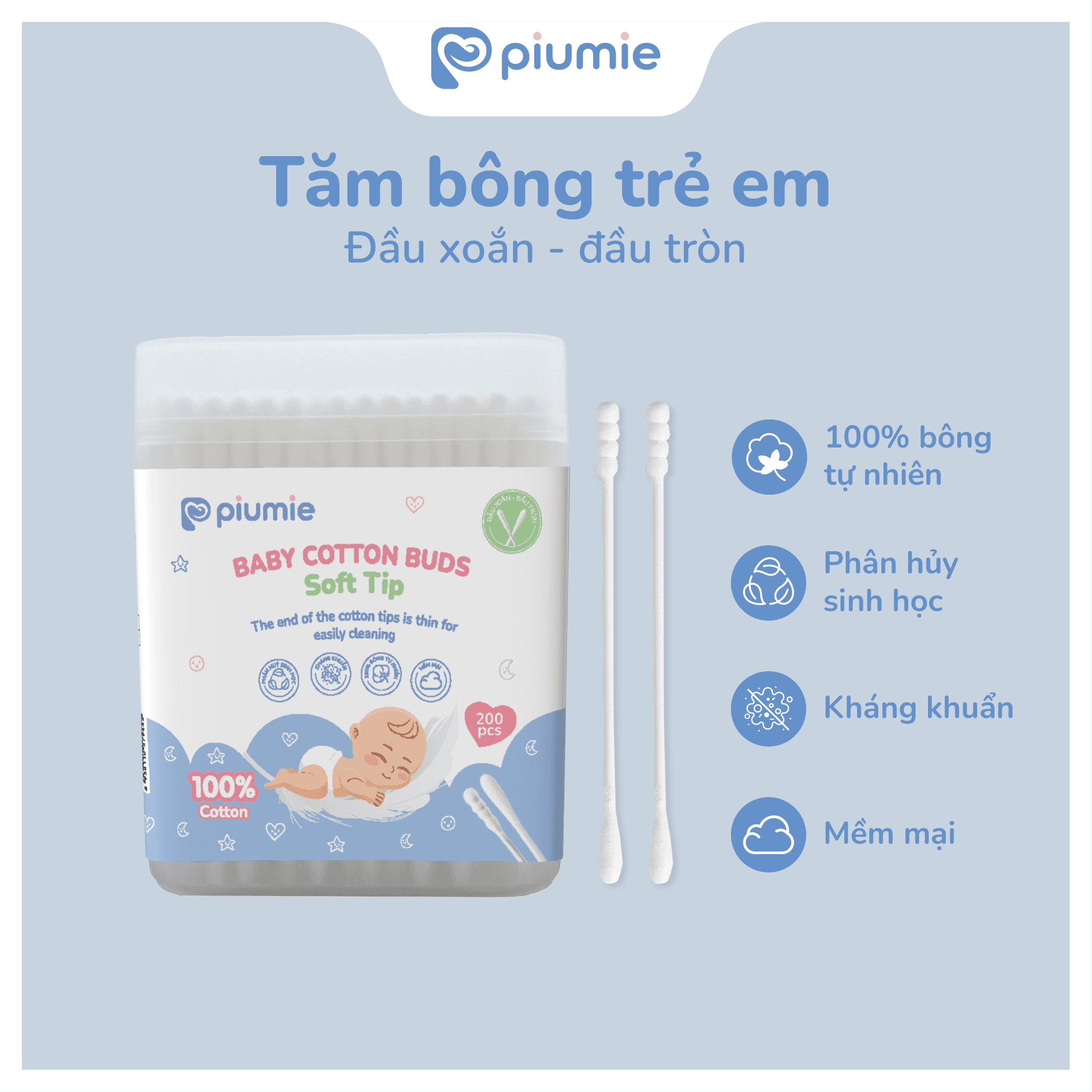 KM NOEL | Deal 9k | Tăm bông trẻ em Piumie