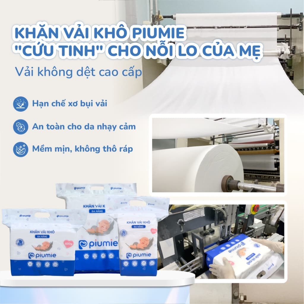 Combo Khăn vải khô đa năng 900g và 600g Tặng túi 300g Piumie - Vải không dệt, không kích ứng, mềm mại an toàn cho bé 8