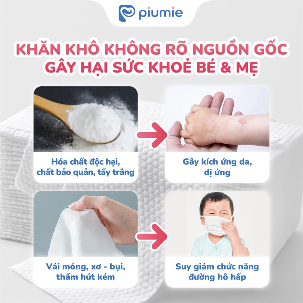 Combo Khăn vải khô đa năng 900g và 600g Tặng túi 300g Piumie - Vải không dệt, không kích ứng, mềm mại an toàn cho bé 7