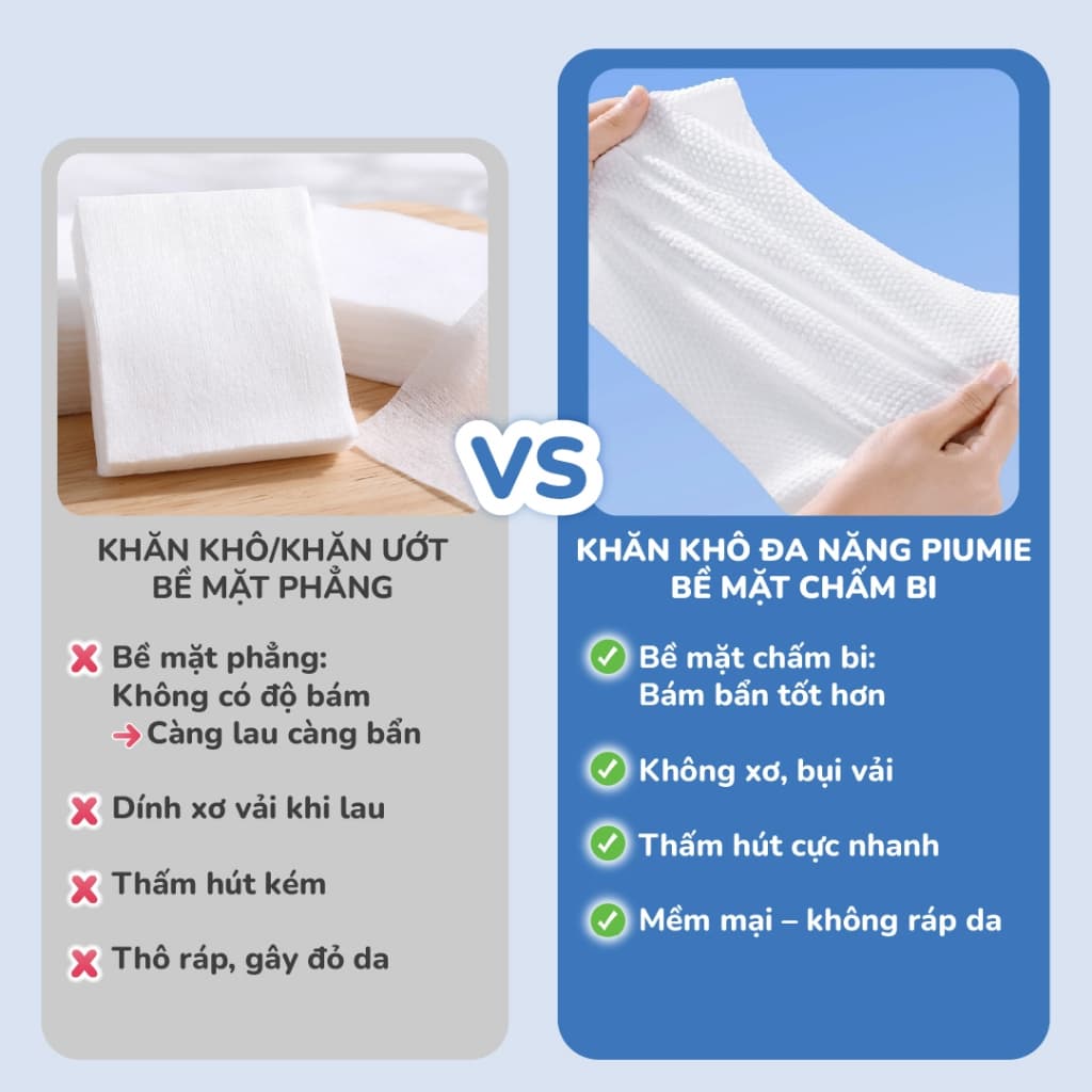 Combo Khăn vải khô đa năng 900g và 600g Tặng túi 300g Piumie - Vải không dệt, không kích ứng, mềm mại an toàn cho bé 6