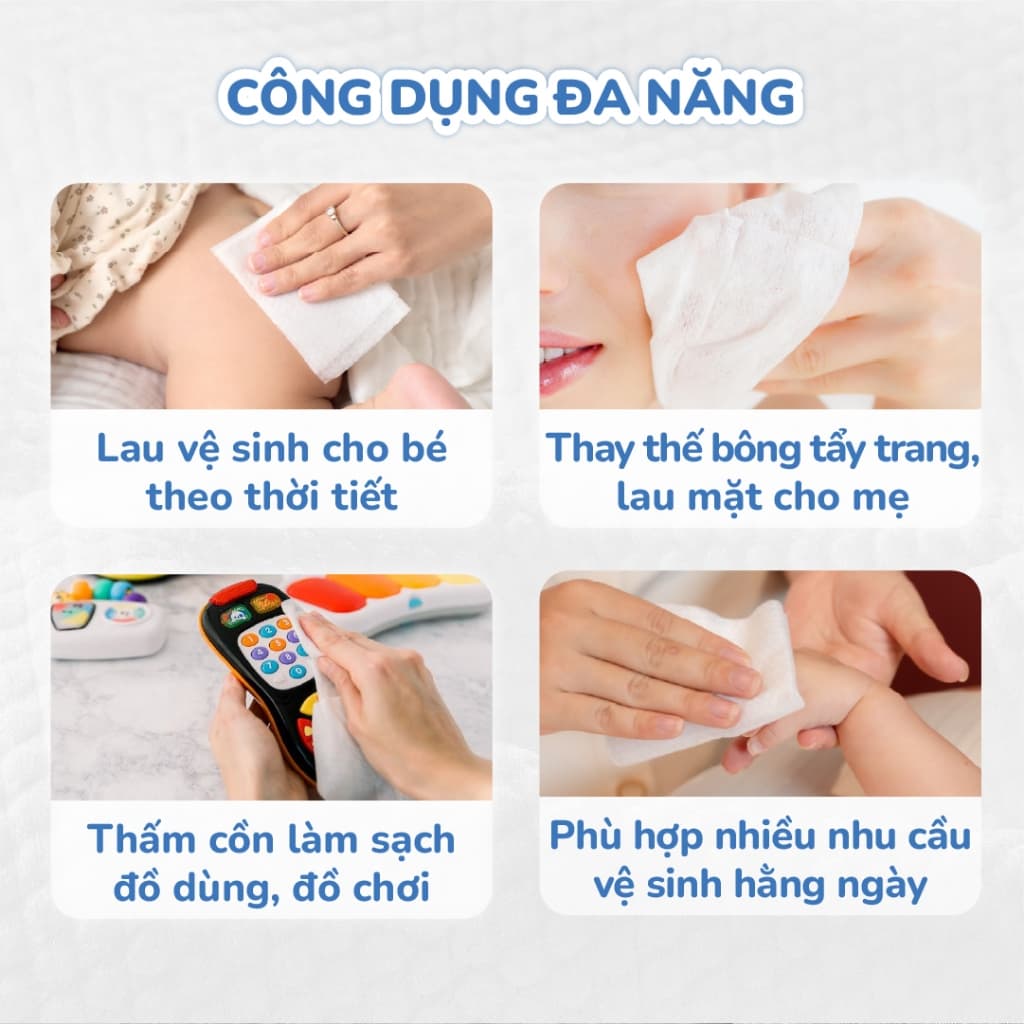 Combo Khăn vải khô đa năng 900g và 600g Tặng túi 300g Piumie - Vải không dệt, không kích ứng, mềm mại an toàn cho bé 4