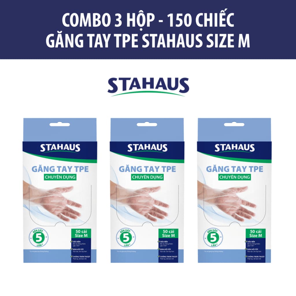Bao Tay Thực Phẩm STAHAUS 5 Hộp 250 Cái - Găng Tay Nilon TPE Siêu Dai Chất Nhám Chống Thấm 4