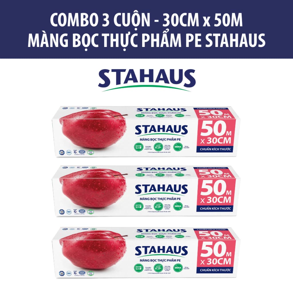 Màng Bọc Thực Phẩm PE STAHAUS Combo 5 Cuộn 30cm x 50m - An Toàn Thực Phẩm, Co Giãn Tốt, Chính Hãng 5