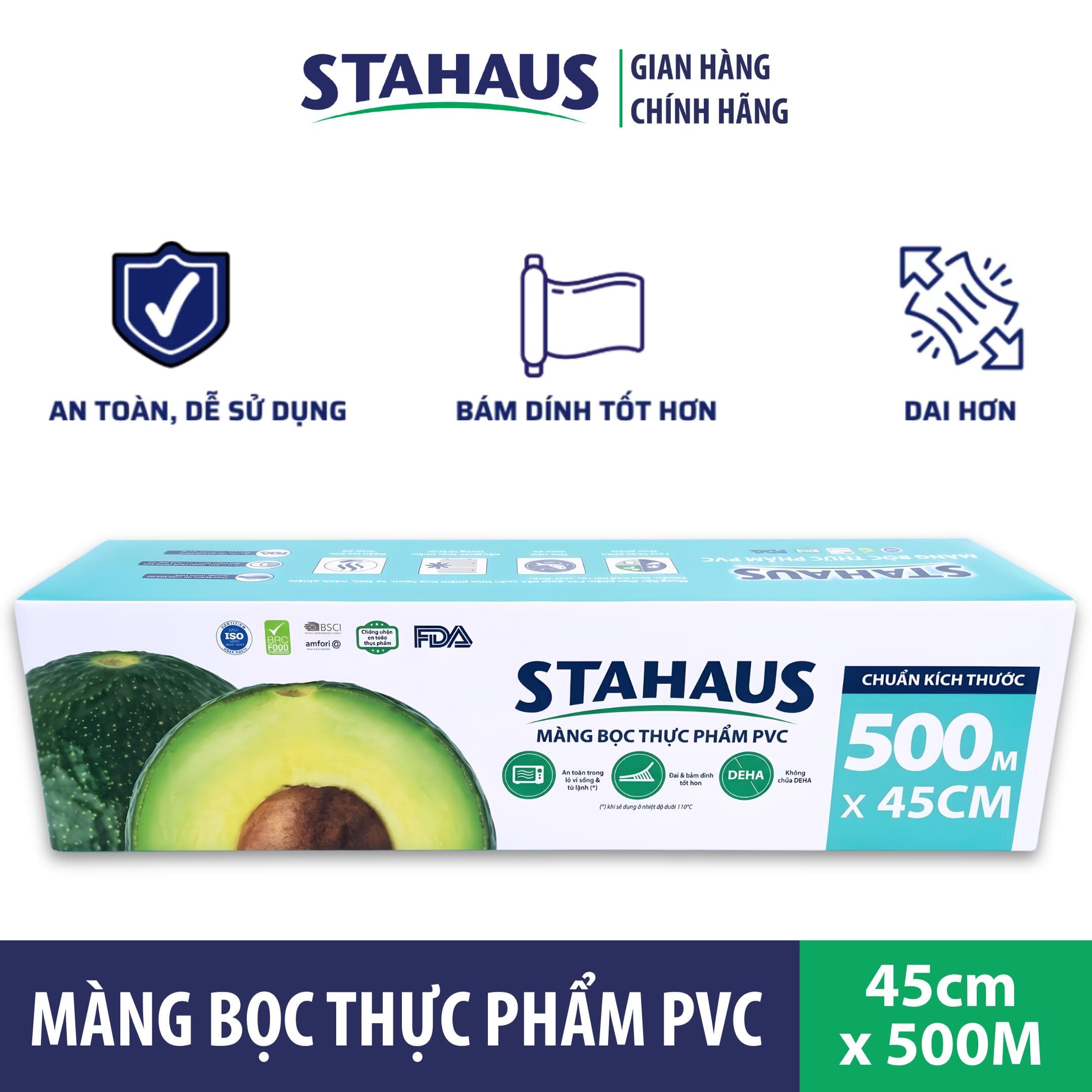 Màng bọc Thực phẩm PVC STAHAUS An toàn Sức khỏe Co Giãn Tốt 500m x 30/40/45cm - Hàng Chính hãng 4