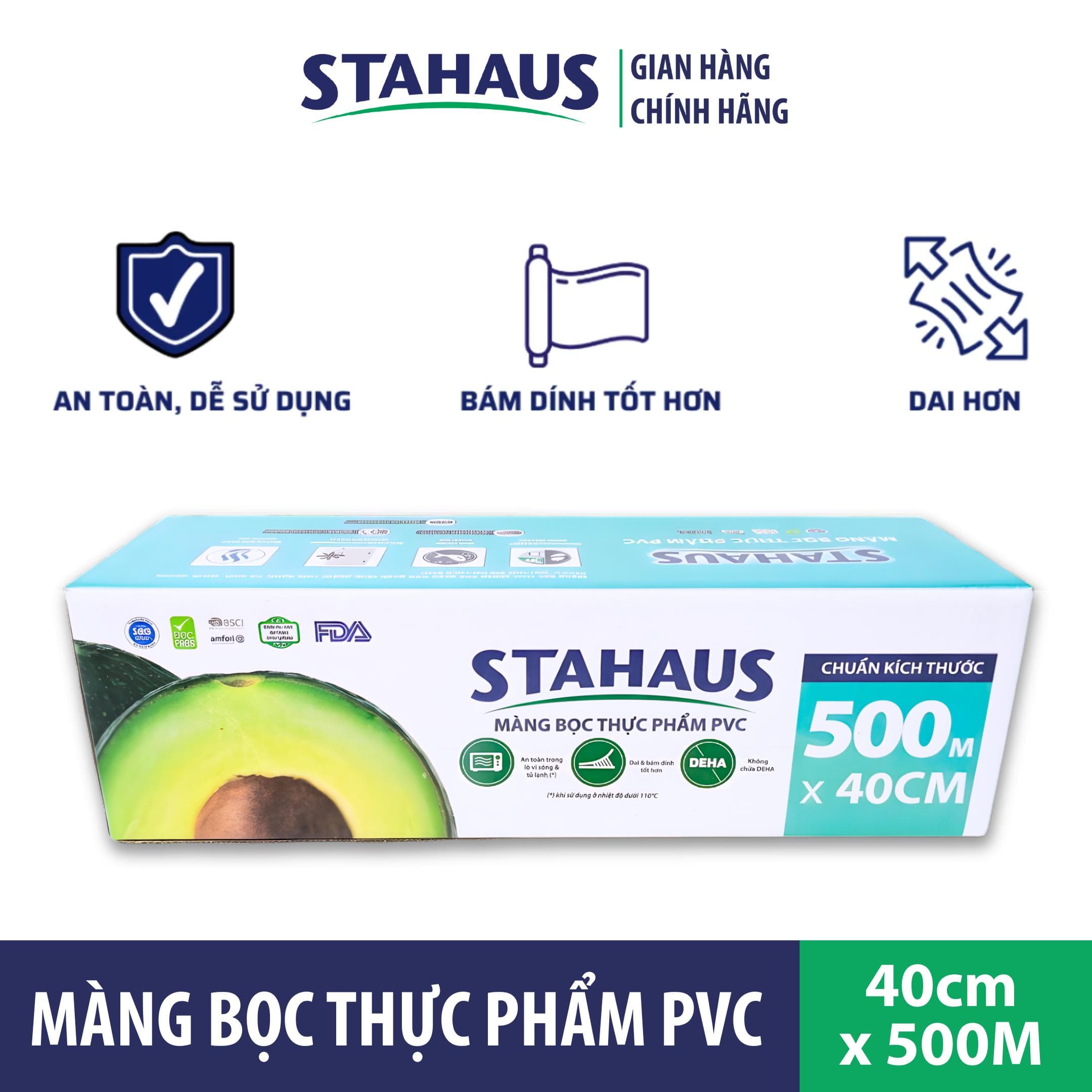 Màng bọc Thực phẩm PVC STAHAUS An toàn Sức khỏe Co Giãn Tốt 500m x 30/40/45cm - Hàng Chính hãng 3