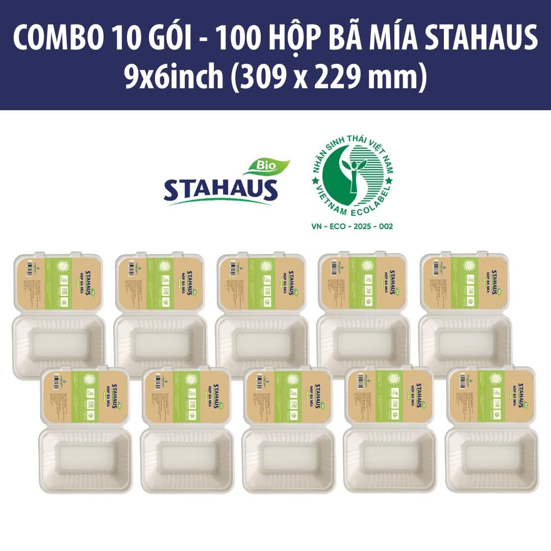 Combo 10 Gói 100 Hộp bã mía STAHAUS Đựng bánh, đồ ăn - 100% Xơ tự nhiên, Chịu nhiệt tốt, An toàn sức khỏe 5