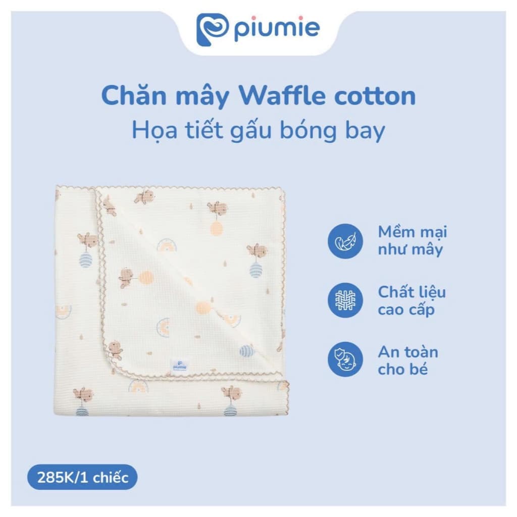 Chăn Mùa Hè Cho Bé Bộ Chăn Gối Mây Piumie Waffle Cotton Thoáng Mát Siêu Mềm Cho Bé Sơ Sinh 5