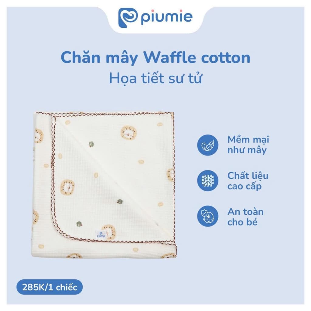 Chăn Mùa Hè Cho Bé Bộ Chăn Gối Mây Piumie Waffle Cotton Thoáng Mát Siêu Mềm Cho Bé Sơ Sinh 8