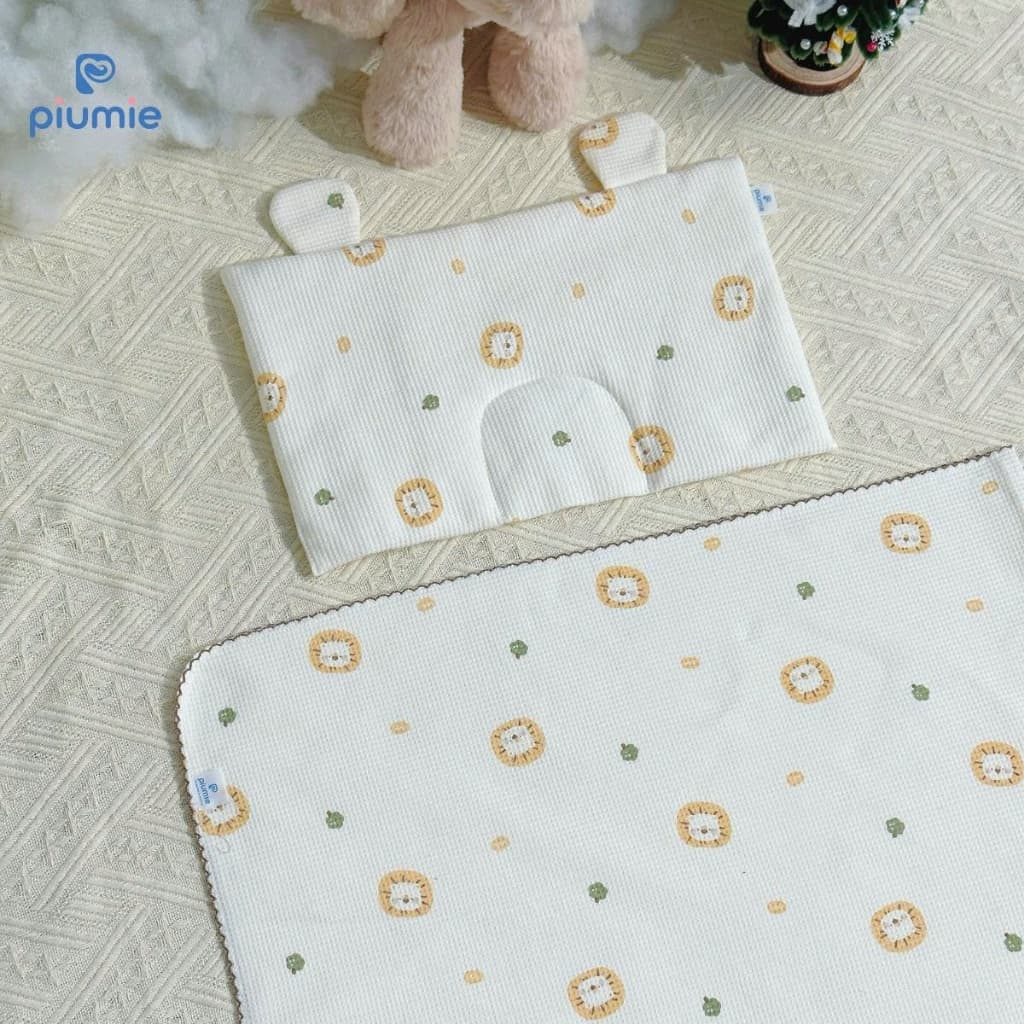 Bộ Chăn Gối Mây Mùa Hè Piumie Waffle Cotton Thoáng Mát Siêu Mềm Cho Bé Sơ Sinh