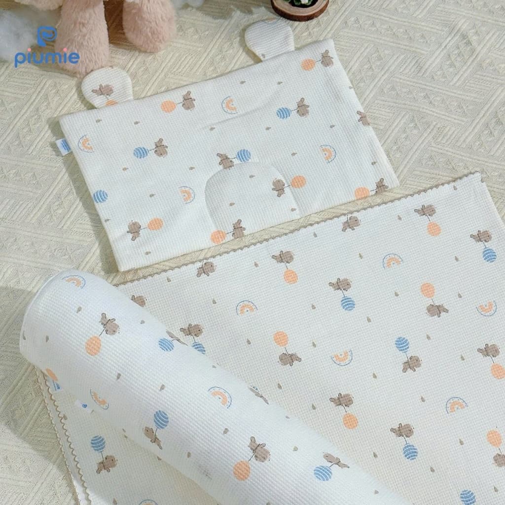 Chăn Mùa Hè Cho Bé Bộ Chăn Gối Mây Piumie Waffle Cotton Thoáng Mát Siêu Mềm Cho Bé Sơ Sinh 7