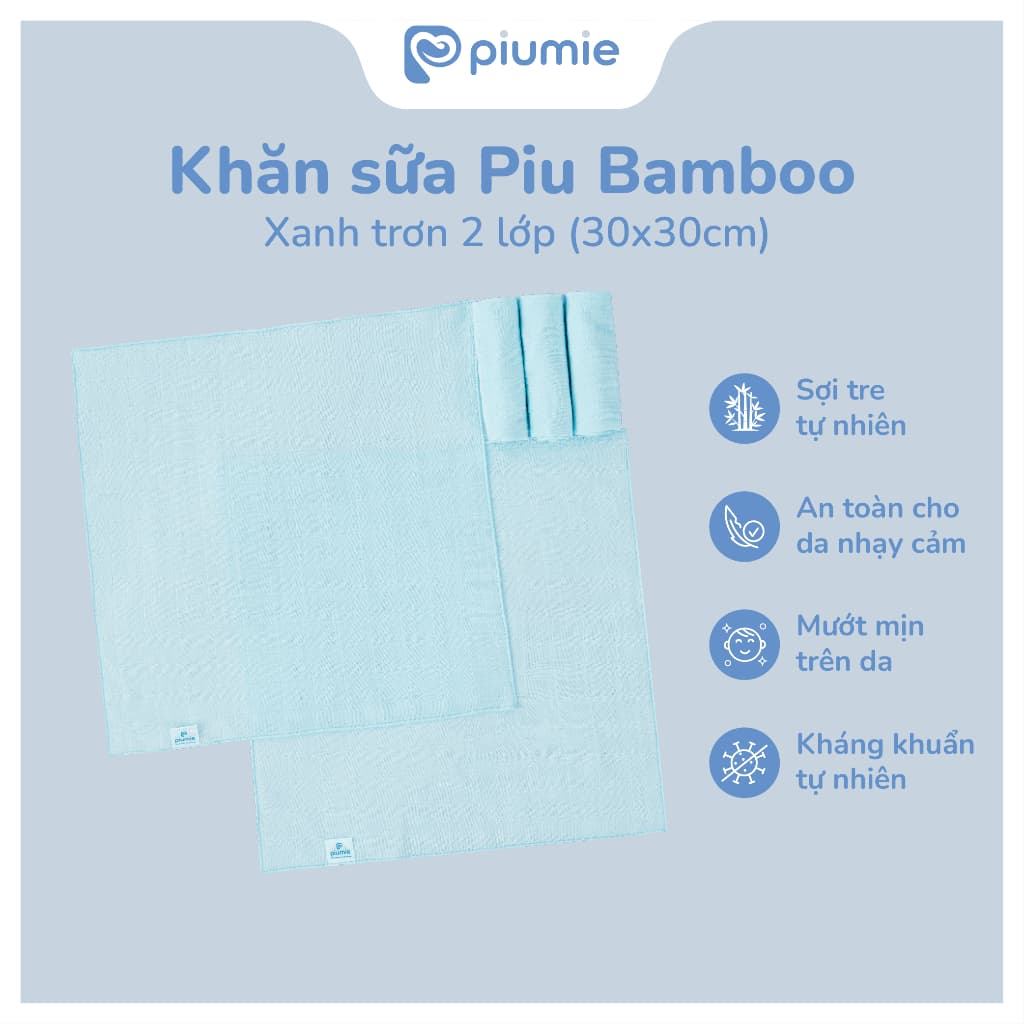 <Combo 5 - 25 Khăn> Hộp 5 Khăn sữa sợi tre Piumie 2 lớp cho bé sơ sinh - Sợi tre tự nhiên, mềm mượt, kháng khuẩn an toàn 3