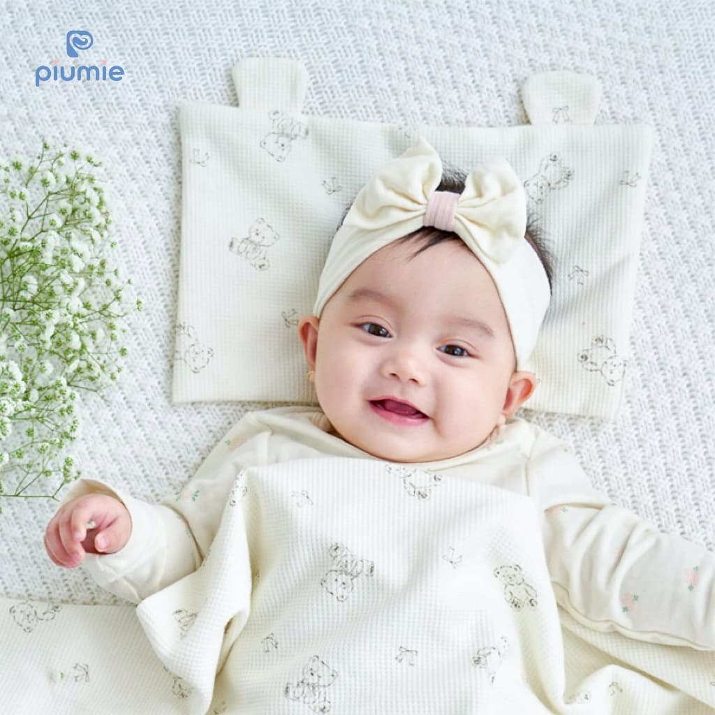 Chăn Mùa Hè Cho Bé Bộ Chăn Gối Mây Piumie Waffle Cotton Thoáng Mát Siêu Mềm Cho Bé Sơ Sinh 4