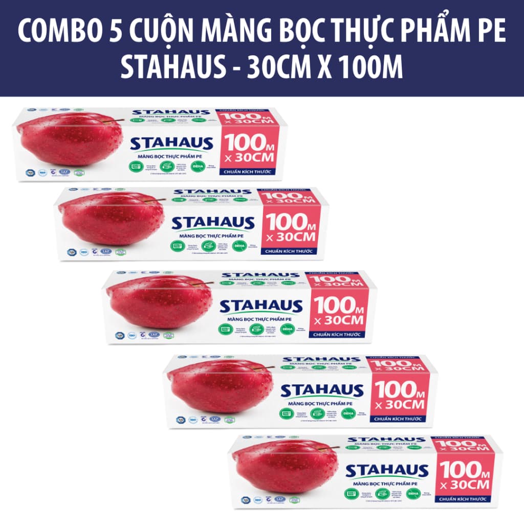 Màng Bọc Thực Phẩm PE STAHAUS Combo 5 Cuộn 30cm x 50m - An Toàn Thực Phẩm, Co Giãn Tốt, Chính Hãng 10