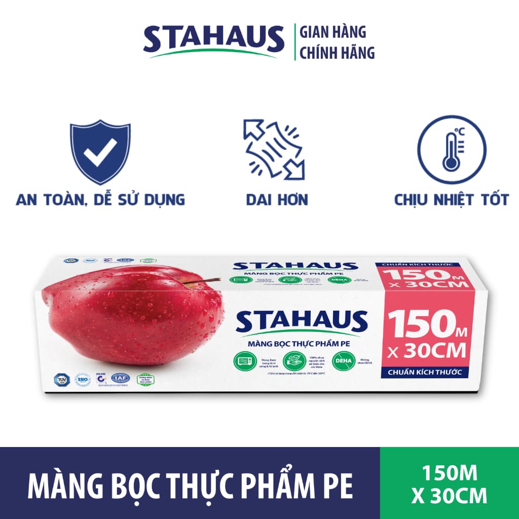 Màng Bọc Thực Phẩm PE STAHAUS Combo 5 Cuộn 30cm x 50m - An Toàn Thực Phẩm, Co Giãn Tốt, Chính Hãng 4