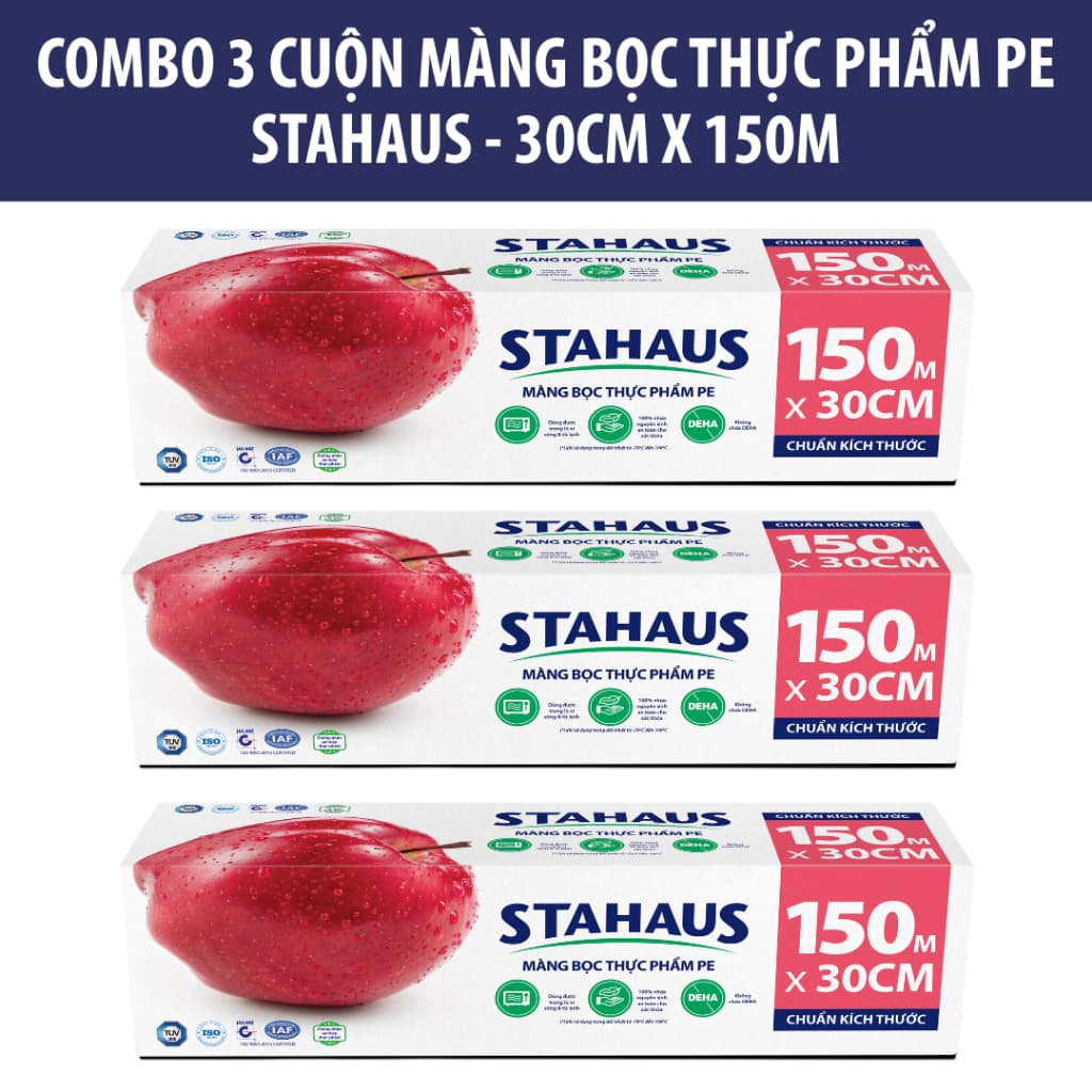 Màng Bọc Thực Phẩm PE STAHAUS Combo 5 Cuộn 30cm x 50m - An Toàn Thực Phẩm, Co Giãn Tốt, Chính Hãng 8
