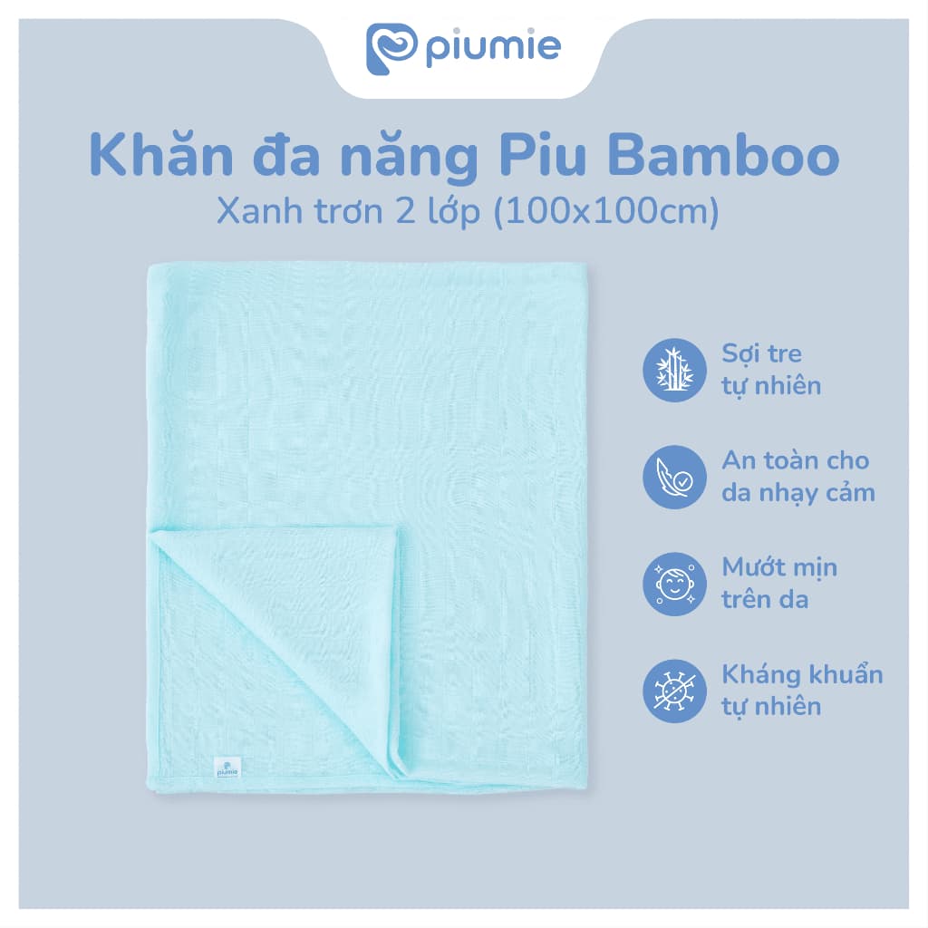Khăn tắm, choàng ủ sợi tre cho bé sơ sinh - Khăn đa năng Piumie 2 lớp mềm mượt, thấm hút nhanh 3