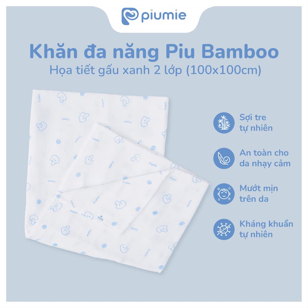 Khăn tắm, choàng ủ sợi tre cho bé sơ sinh - Khăn đa năng Piumie 2 lớp mềm mượt, thấm hút nhanh 6