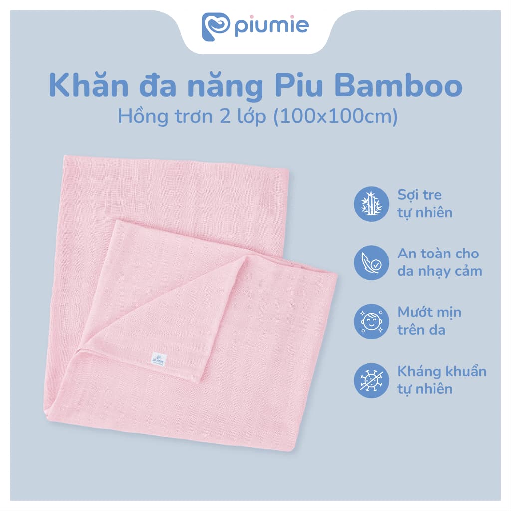 Khăn tắm, choàng ủ sợi tre cho bé sơ sinh - Khăn đa năng Piumie 2 lớp mềm mượt, thấm hút nhanh 4